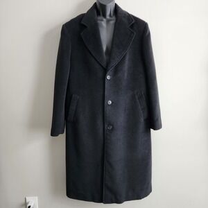 James Fashion International Overcoat Mens L Black Long Coat Wool Blend Formal